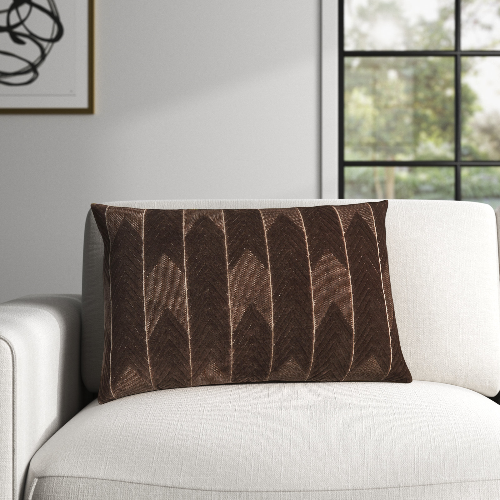 Ryans Embroidered Cotton Lumbar Throw Pillow, Dark Taupe Chevron, Pillow Cover Only - No Insert, Rectangle 16" H x 24" W