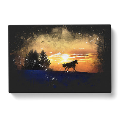 Wild Horse At Sunset Vol.2 Paint Splash - Wrapped Canvas Print
