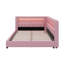 Lit de jour rembourré double TG avec rangement intégré, configuration en L avec bande DEL et ports USB, cadre de lit en tissu de lin-431025009-431025020