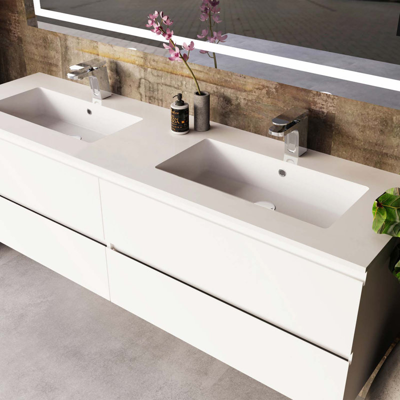 DAX Pasadena Vanity Cabinet 64 In Cement w/ Matt Toscana Basin, White