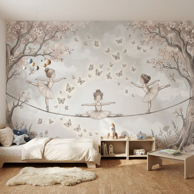 Papier peint ciel nuageux avec fleurs de prairie et décoration murale amovible