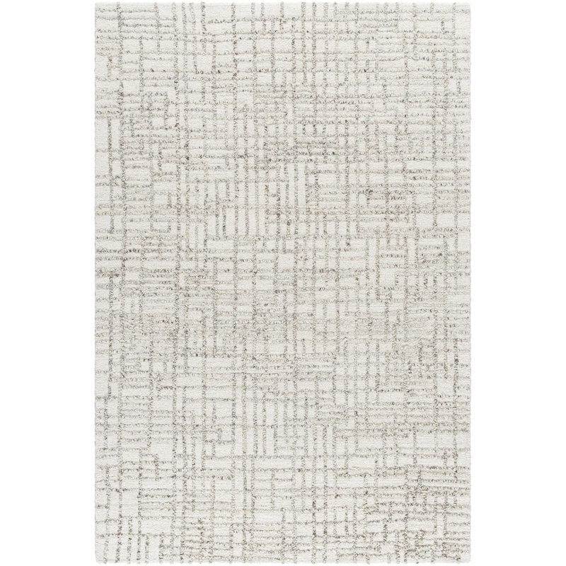Rectangle en laine touffeté à la main beige abstrait Jerrye, Rectangle 5 pi 7 po x 6 pi