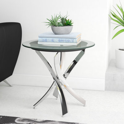 Ehlert Cross Legs Glass Top End Table