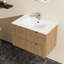 Meuble-lavabo mural de 30 po avec design flottant, tiroirs à fermeture en douceur, finition noyer, espace de rangement spacieux pour les articles essentiels 30 po en noyer, système de fermeture en douceur, grand Mid-Century moderne