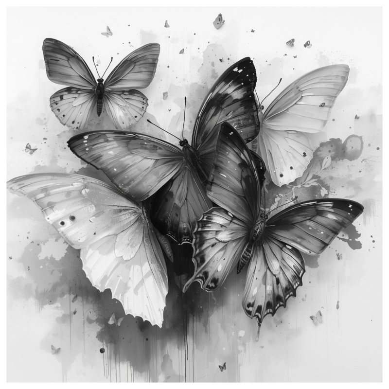 Housses de couette à motif de papillons monochromes, Grand lit