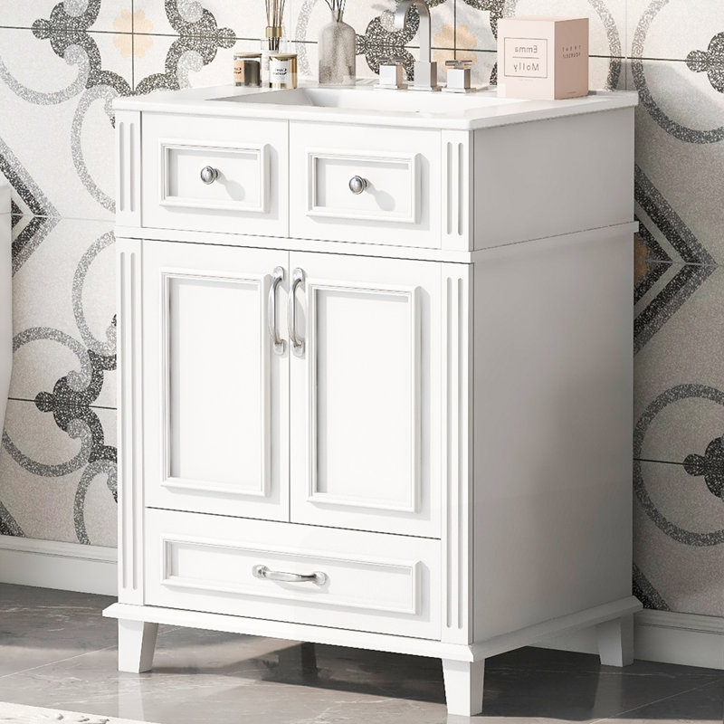 Meuble-lavabo 24 po avec lavabo en céramique, Blanc