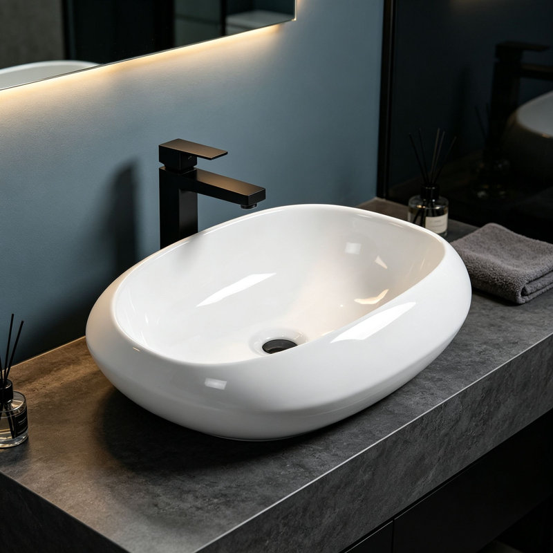 Évier vasque ovale en céramique blanche pour salle de bain 18,1 po x 15 po Topcraft