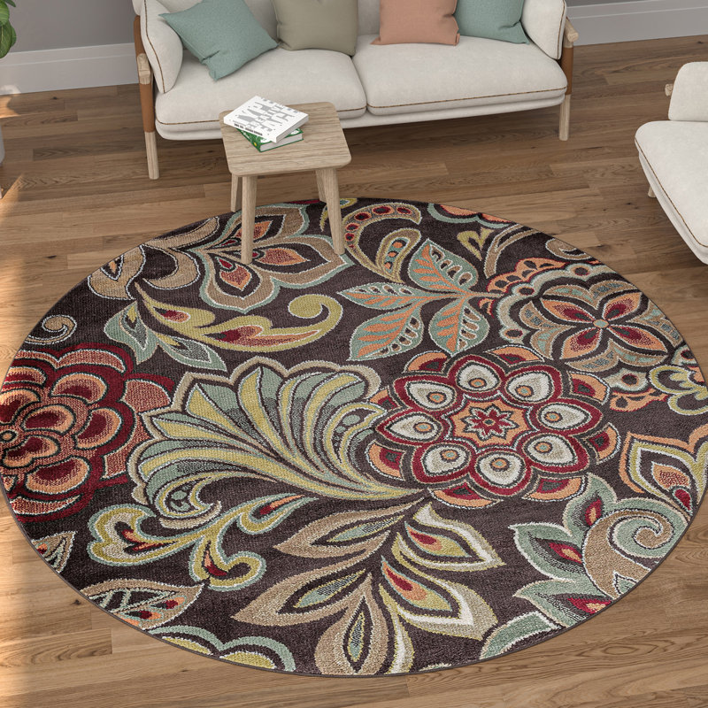 Elmer Transitional Floral Indoor Area Rug for Living Room, Dining Room, Bedroom, Round 7'10", Brown 