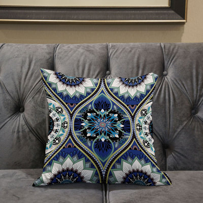 Indoor / Outdoor Ikat Blue and White Square Cushion