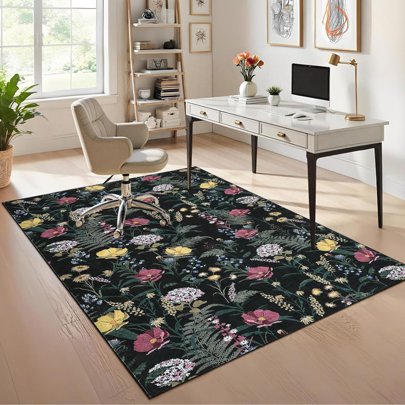 Washable Runner Rug Runner Modern Black Non Slip Kitchen Rugs Low Pile Entryway Rug Soft Bathroom Rugs Stain Resistant Carpet for Bedroom Hallway Laundry Room