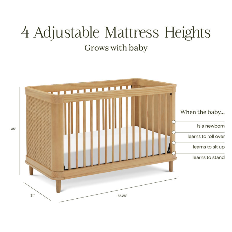 Marin with Cane 3-in-1 Convertible Crib, Honey/Honey Cane