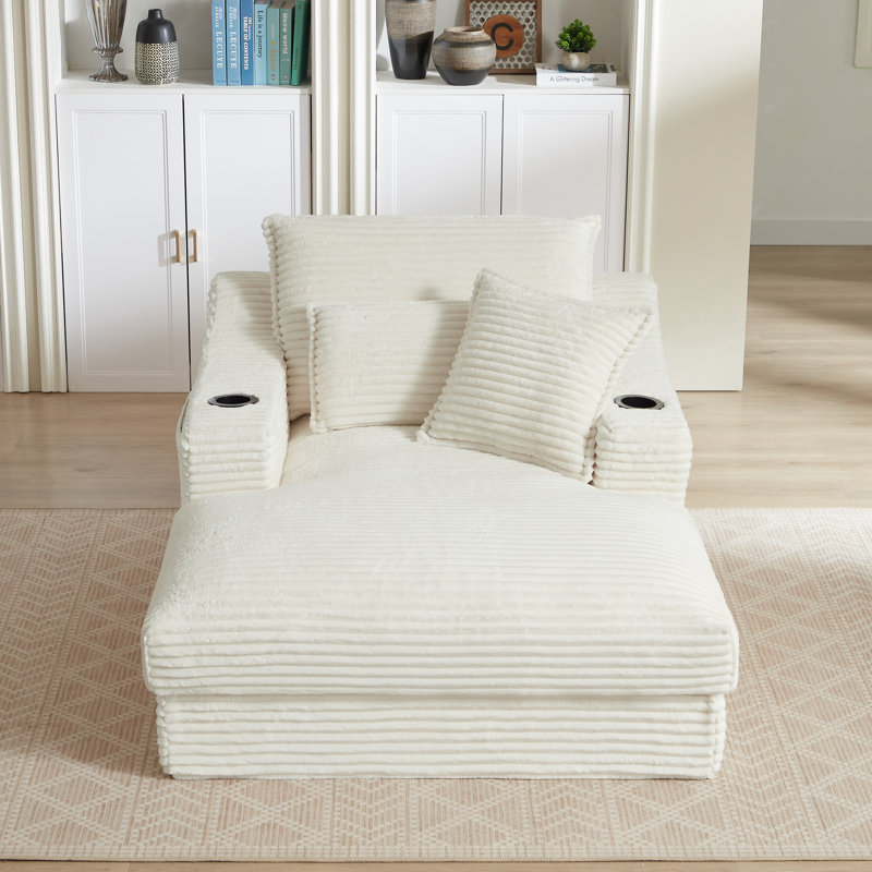 Upholstered Chaise Lounge With 2 Pillows - No Assembly Required, White