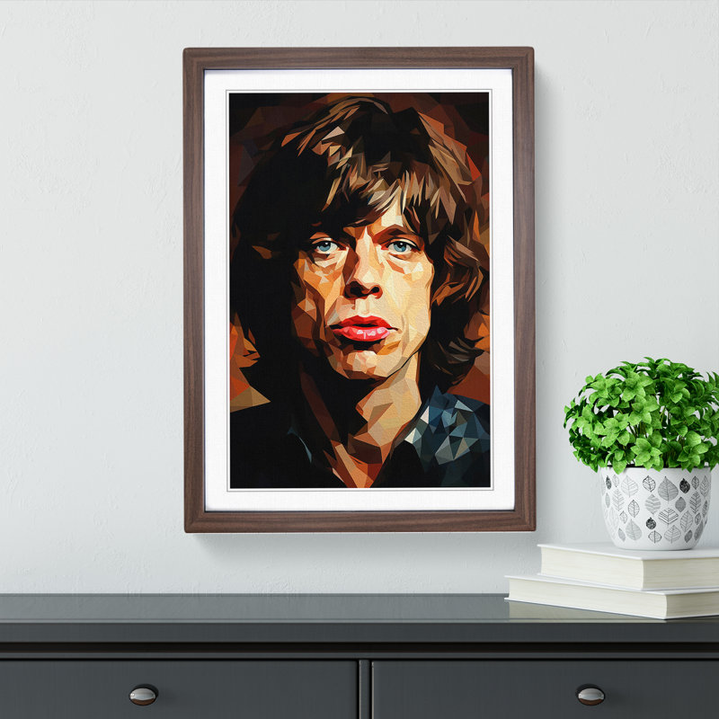 Mick Jagger Cubism - Single Picture Frame Print on Wood, 64cm H x 46cm W x 2cm D, Walnut Framed