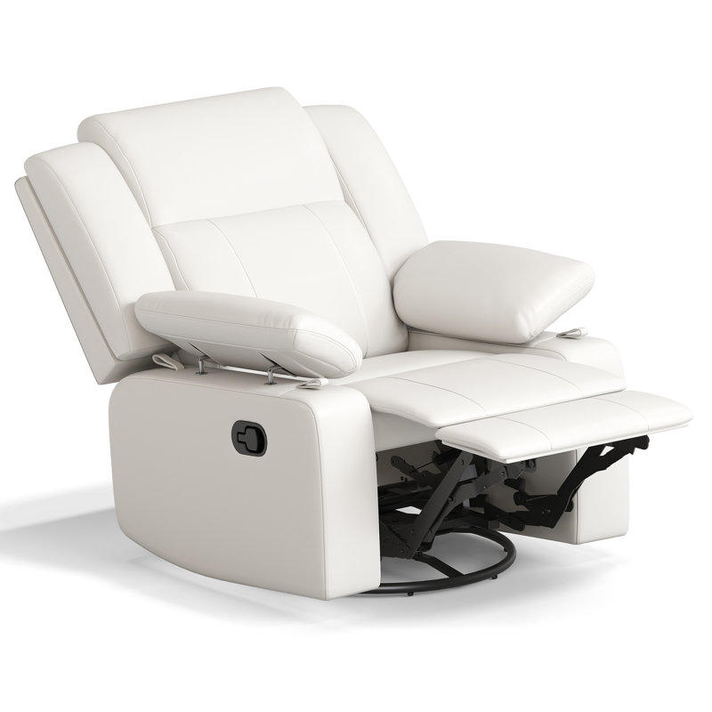 34”W Upholstered Swivel Reclining Rocking Chair, Beige