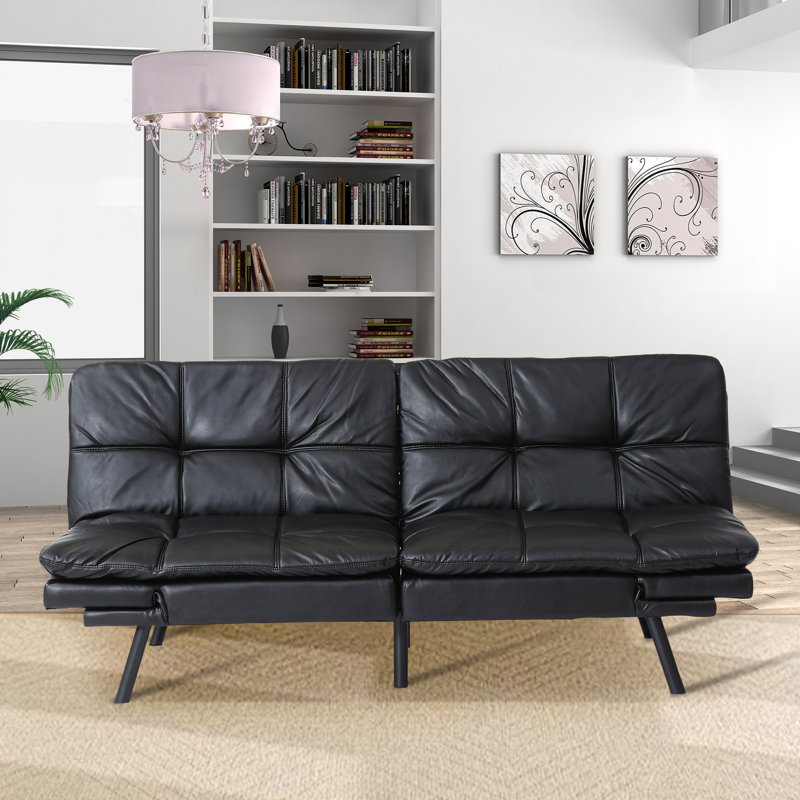 Canapé-lit convertible en mousse à mémoire de forme,  Black Faux Leather