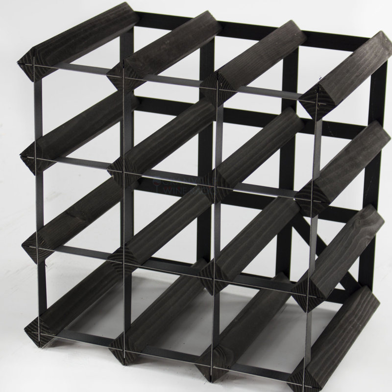 Liddle 12 Bottle Floor Wine Bottle Rack, Black Stained / Black Steel