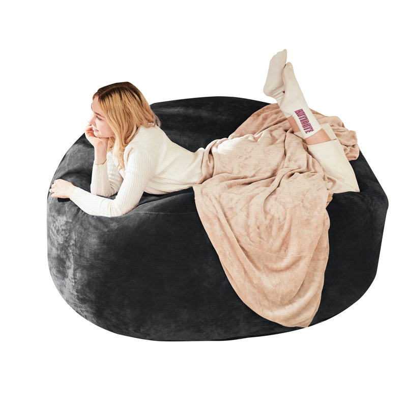 5Ft Bean Bag Chair With Flannel Cover, Foldable And Compact, For Small Apartment, Dark Grey Removable - Relieving Support, Adults' Lounge,