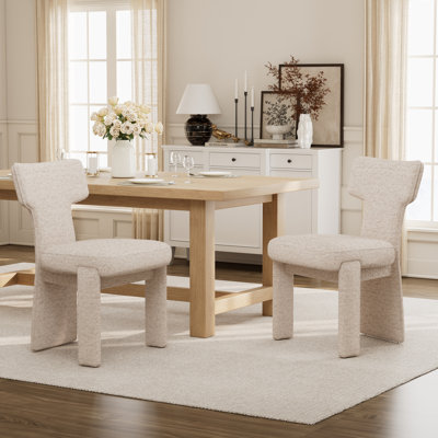 Chaise de salle à manger rembourrée de style Mid-Century en chenille moderne, chaises d'appoint de 22,05 po de large avec dossier courbé et pieds en bois d'hévéa, chaise de salle à manger de style campagnard pour la salle à manger de cuisine