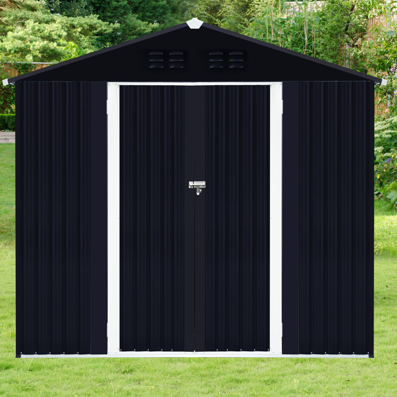 Remise de rangement extérieure en métal, rangement pour remise à outils avec portes verrouillables, rangement extérieur en métal pour jardin, cour, pelouse et patio