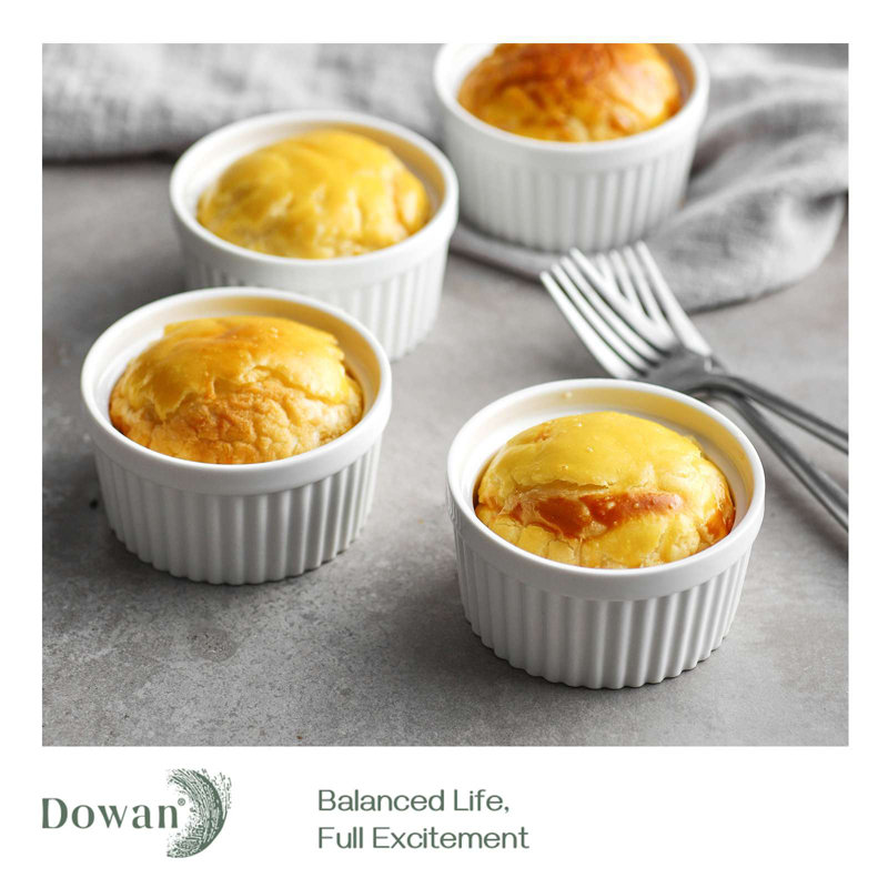 DOWAN 4oz White Ramekin Set with Lids, 6-Piece, 1.8" x 3.5"