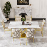 7 - Piece Luxury Kitchen Dining Table Set with Gold X-Base