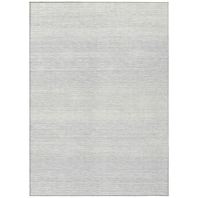 9' X 12' Silver And Gray Striped Washable Indoor Outdoor Area Rug