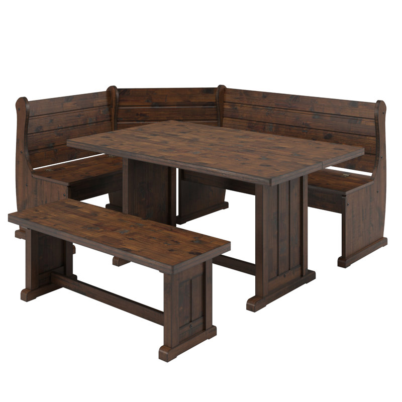Corner Dining Set Delija Distressed | August Grove®, Walnut, Walnut