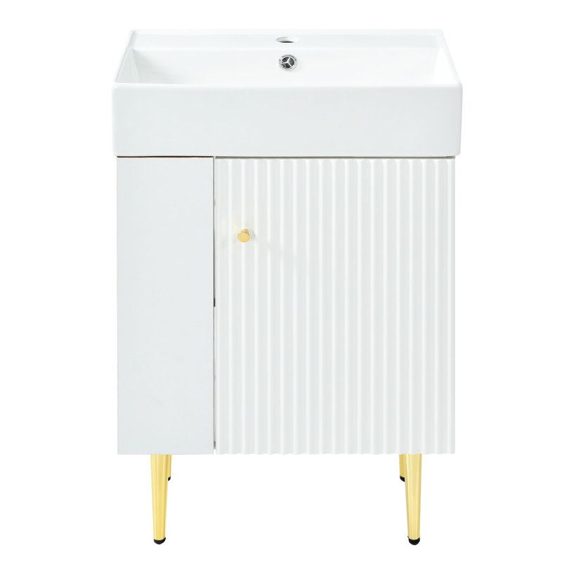 Lavabo de salle de bain 21,6 po en céramique - blanc, résistant aux rayures et à la longévité, teinté - facile d'entretien, résistant à la chaleur - contemporain, teinté - non absorbant, élégant
