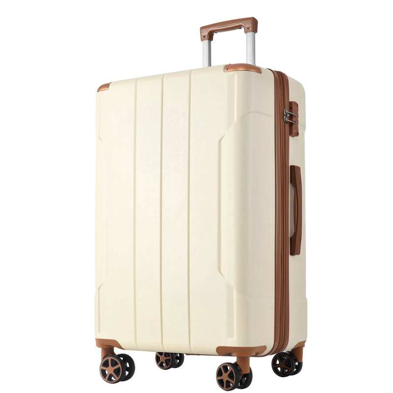 Valise rigide, valises en ABS léger et durable avec roues doubles, bagage à carreaux extensible de 24 po 24 po, Brun