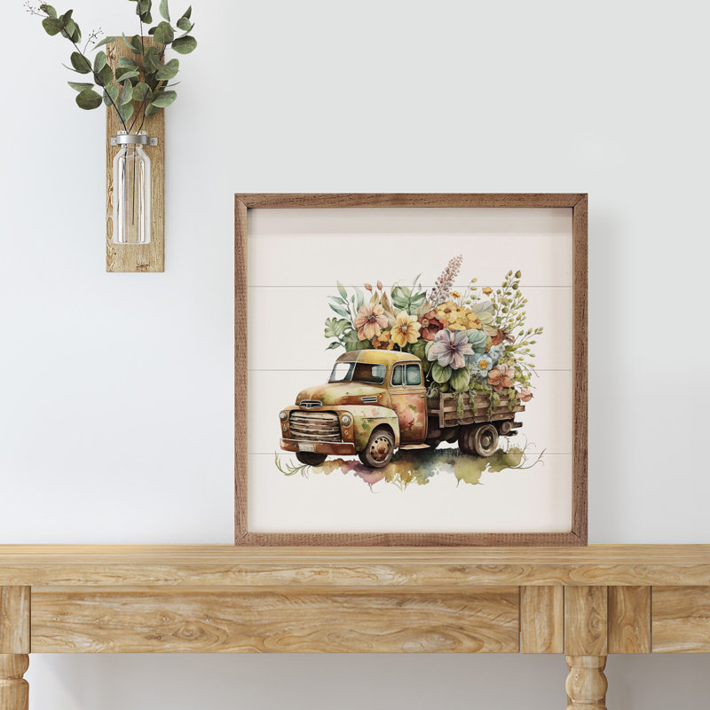 Boîte en bois camion rouillé vue de face, H 12 po x l 12 po