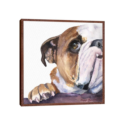 Peek A Boo English Bulldog Puppy by George Dyachenko - Painting on Canvas