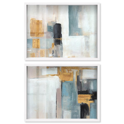 Reflets brumeux - Ira Comleva, reproduction abstraite grand format en deux parties sous verre, par Art Remedy, cadre blanc, 40 x 30