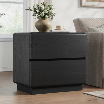 Ensemble de 2 tables de chevet avec station de charge, table de bout moderne de 23,6 po avec 2 tiroirs et base épaissie renforcée pour le salon de la chambre à coucher, noir