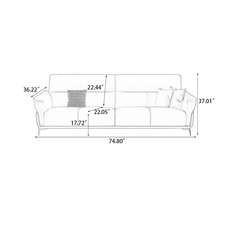 Canapé standard en cuir véritable blanc crème, H 37,01 po x l 74,8 po x P 36,22 po
