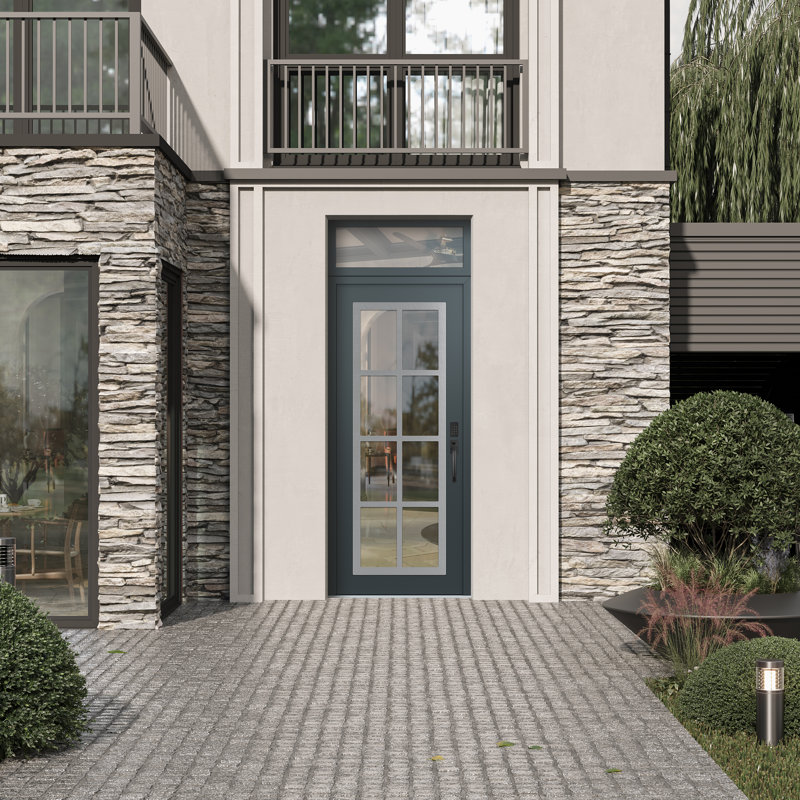C16 à gauche 36 po X 96 po Panneau d'entrée en verre argenté anthracite et anthracite à panneau avec porte d'entrée avant en verre transparent