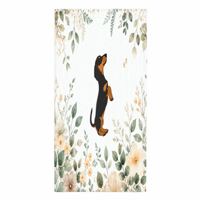 1 serviette de plage de teckel de 1 pièce, avec une position ludique au milieu d'une délicate bordure florale avec des accents d'aquarelle. Grande microfibre, parfaite pour les voyages, la natation, les voyages et les activités de plein air, unisexe.