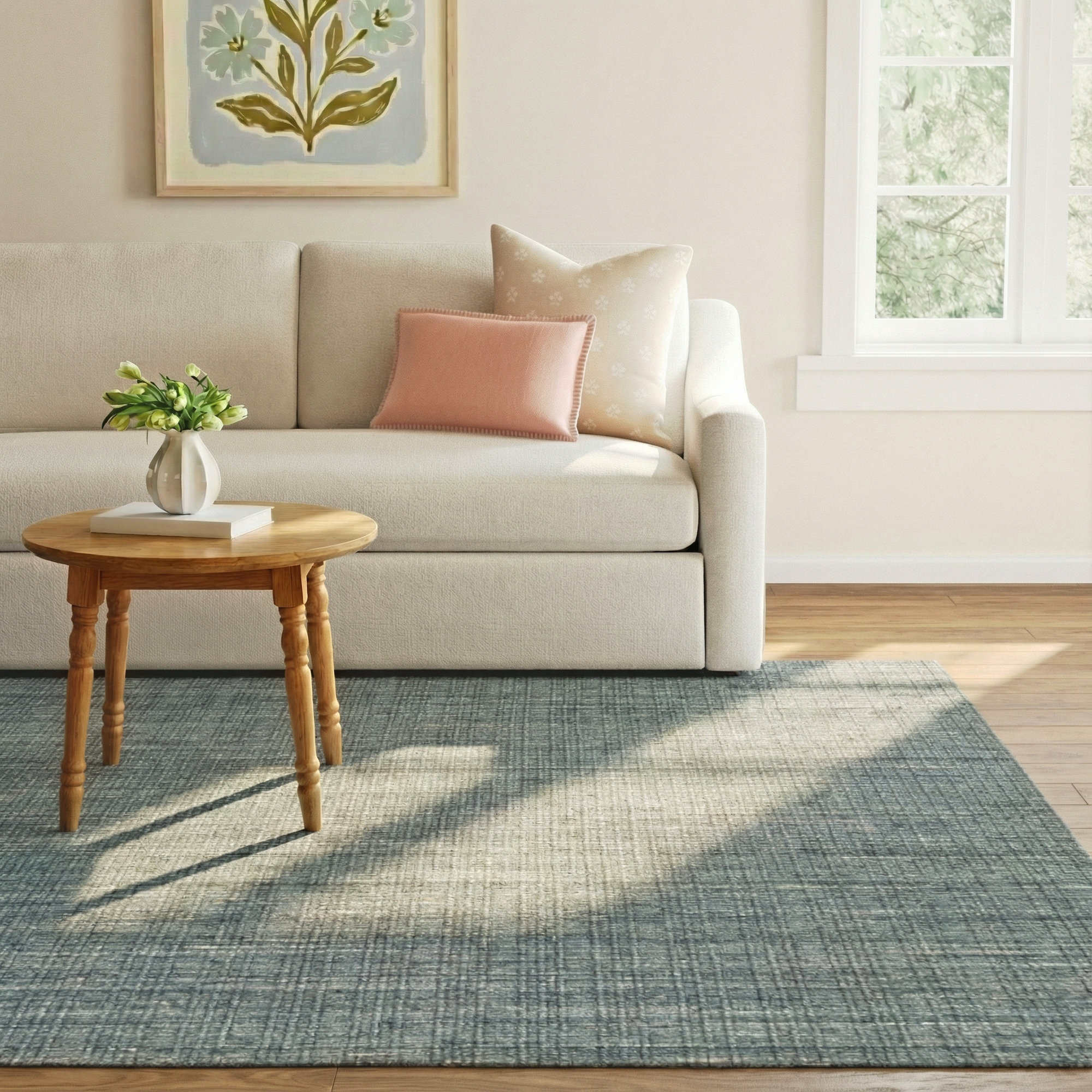 Handmade Gray/Cream/Blue Rug, Rectangle 8' x 10'