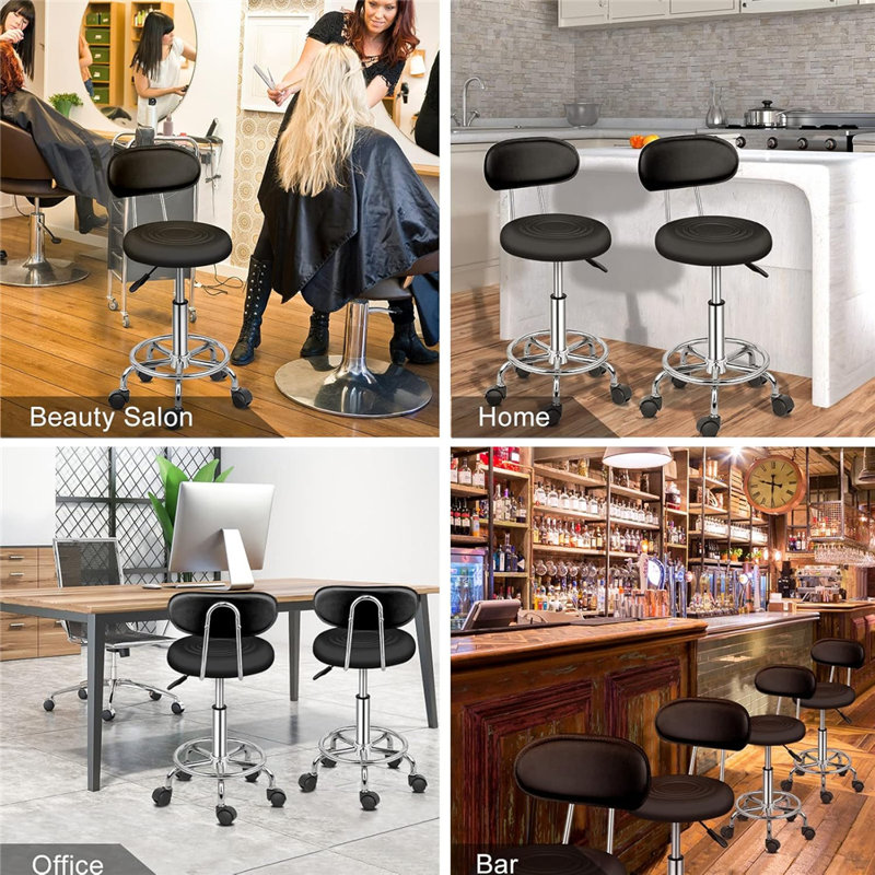 Backed Adjustable Height Ergonomic Lab Stool with Footrest