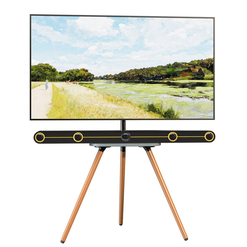 Support TV trépied chevalet en noyer noir, support TV portable pivotant pour téléviseurs de 43 à 65 pouces