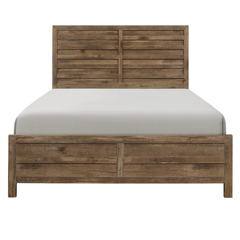 Grand lit de style rustique, grand lit avec finition en pin vieilli et mobilier, Mélange de bruns