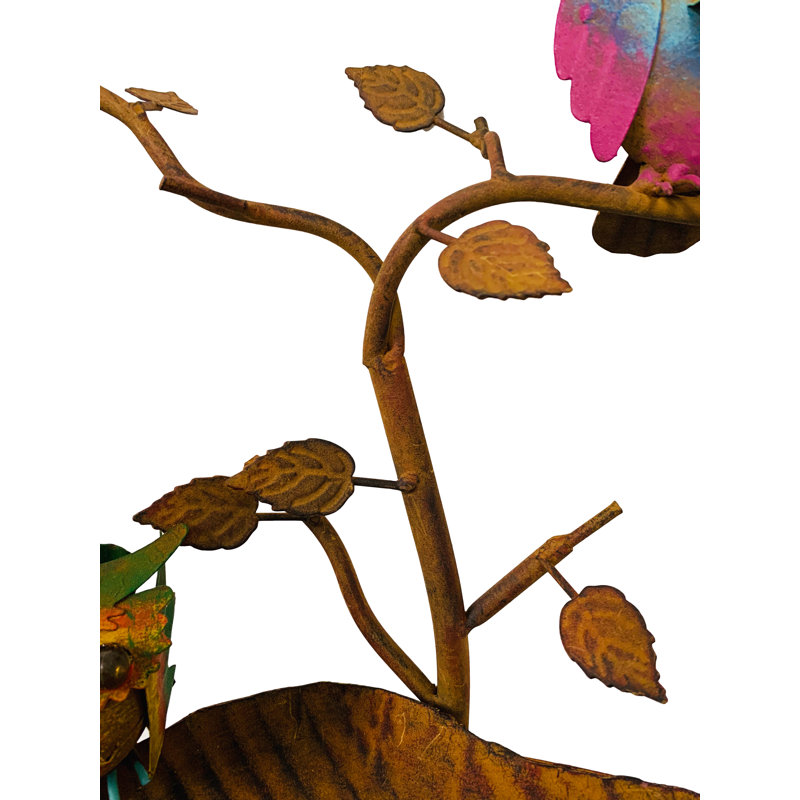 Rustic Multicolor Metal Owl Bird Feeder Garden Stake