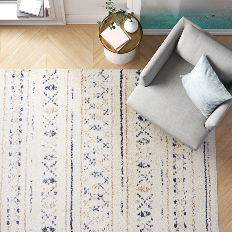 Tapis géométrique ivoire / bleu marine / taupe Becton, Rectangle 9 pi 2 po x 12 pi 9 po