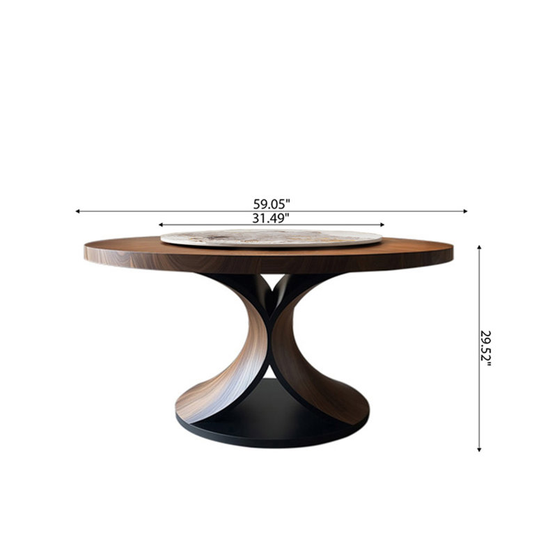 Table de salle à manger ronde en bois massif noyer amovible paresseux en pierre pour 6/8/10, 29.52"H x 59.05"L x 59.05"W