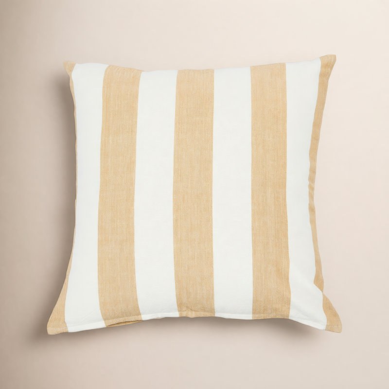  Oreiller carré en coton rayé gris, Beige, Housse de coussin seulement - sans coussin