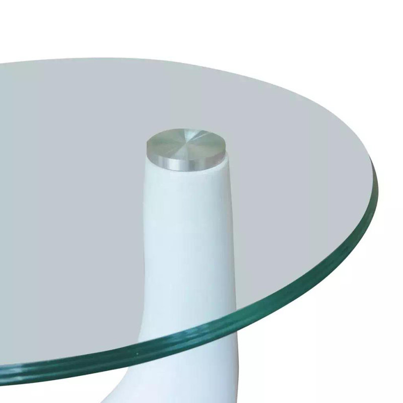 Coffee Table End Table Living Room Side Table with Round Glass Top, White