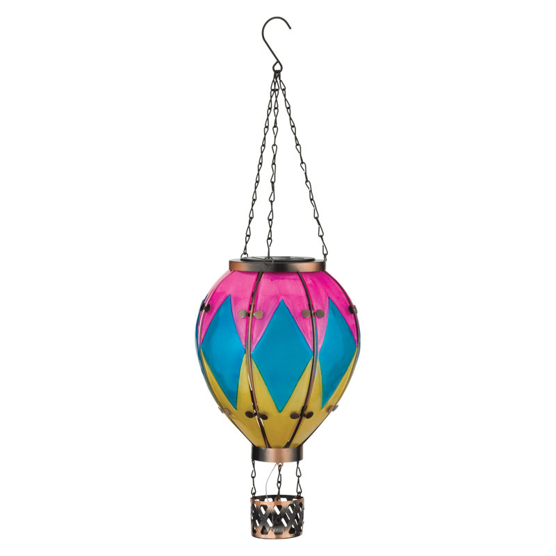 23.5'' Multicolor Glass Solar Hot Air Balloon Lantern
