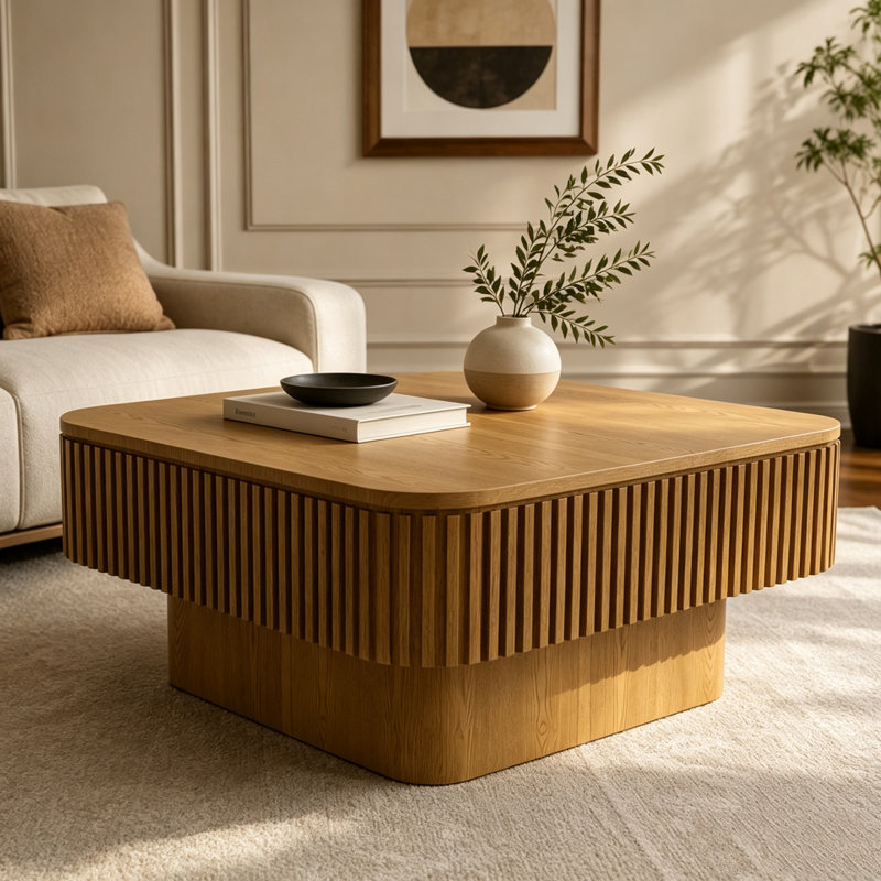 Table basse carrée 31,5 "avec rangement, Brun