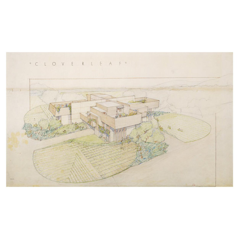 Usonian House for the USA Cloverleaf «Pittsfield MA 1942» par Frank Lloyd Wright - Estampe numérique, H 32 po x l 40 po