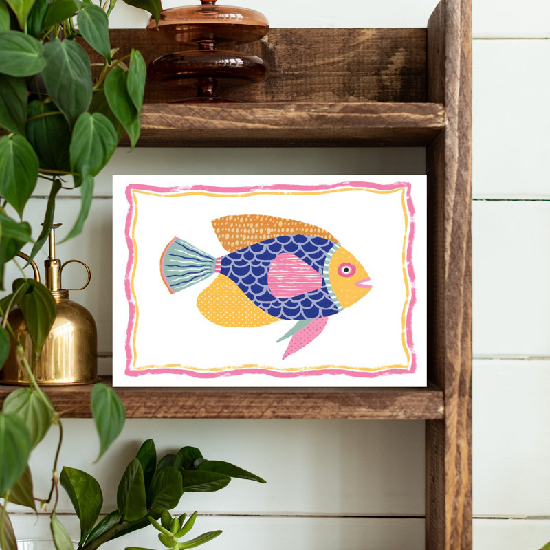 Poisson III, art mural contemporain abstrait, 12" H x 18" W
