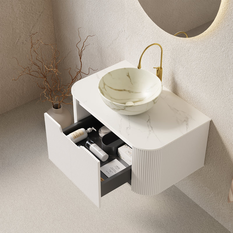 Meuble-lavabo flottant blanc mat 30 po, Blanc, L 30 po, Blanc